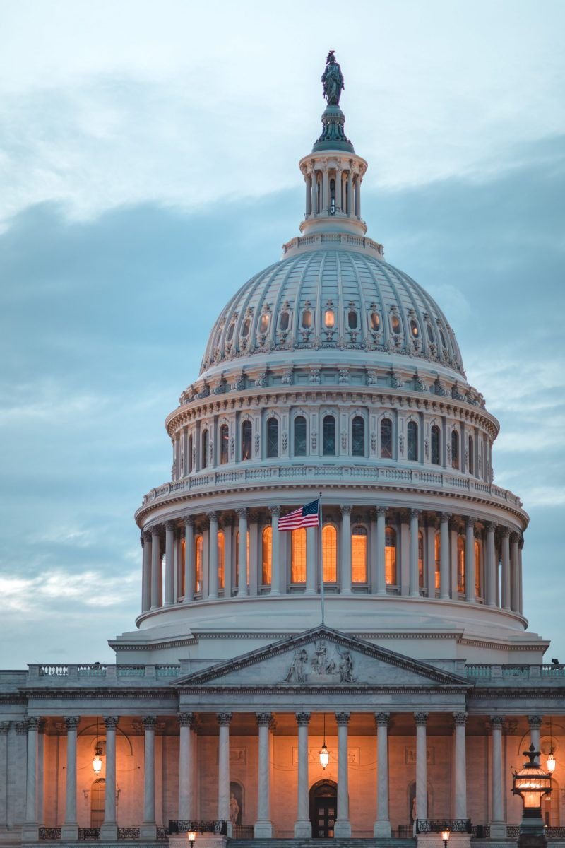 US capital building against a slightly cloudy sky.
