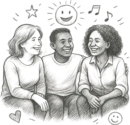 Charcoal image of friends together