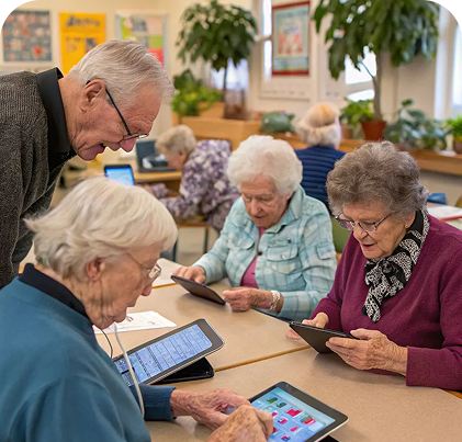 A group of older people working together