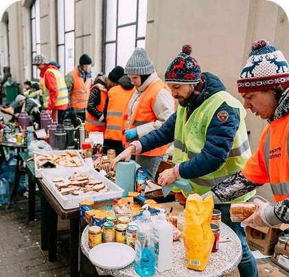 Group of volunteers serving food