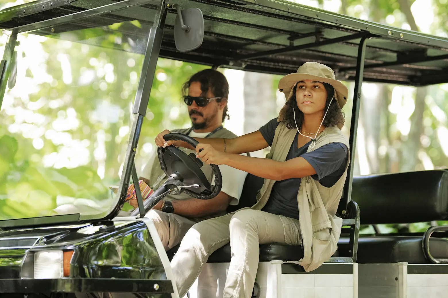 Two rangers in a cart